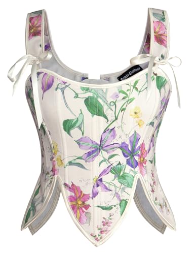 Image of Scarlet Darkness Corset Tops for Women Renaissance Costume Floral Lace Up Boned Bustier with Zip Purple Floral Size 16