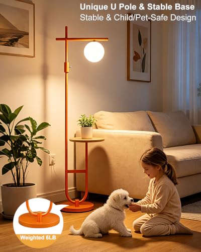 Image of Lightdot 66IN Orange Floor Lamps with Table, Dimmable Modern Tall Lamp Standing Lamp U-Pole Base for Bedroom /Living Room /Sofa Beside /Corner Decor(Bulb Included)