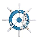 Amosfun 32 cm Wand-Holzornament mediterraner Stil hängendes Ruder Ornament maritimes Schiffsrad Wanddekoration für Zuhause Café, Polypropylen, himmelblau/blau, Größe 1
