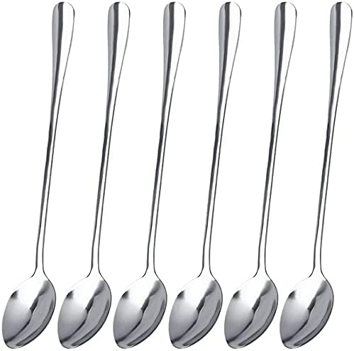 Maestro Craft Pack of 6 Stainless Steel Latte Spoons Set, Long Handle Coffee Spoon, Tea Spoons Ideal for Ice Cream, Hot Chocolate, Espresso 7.5Inches ( Silver )