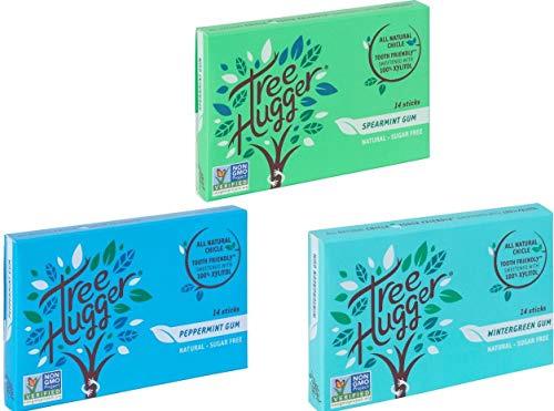 Tree Hugger Mini Sticks Real Rain Forest Chicle Gum Sweetened with 100% Tooth Friendly Xylitol Spearmint, Peppermint and Wintergreen, 14 Count, Variety Pack (3 Packs)