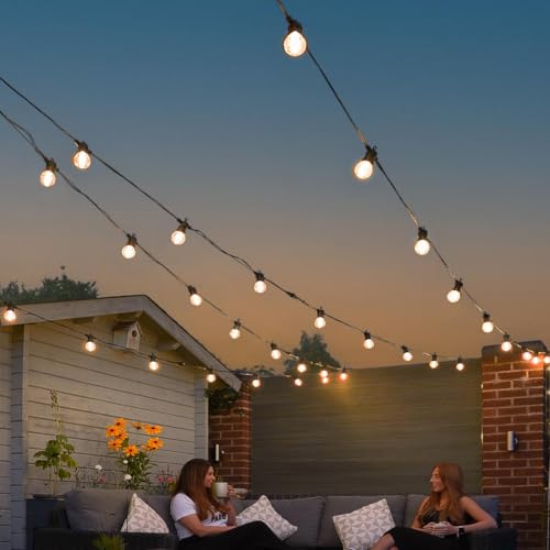Festive Lights ConnectPro® Outdoor Mains Powered Connectable G50 Festoon Lights IP65 Black Rubber Cable, Warm White Filament Effect LED Bulbs Garden Wedding Party Decorative Lighting (with Plug, 10m)