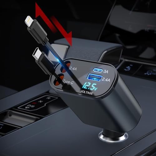 Multi Retractable Car Charger, 4 in 1 Car Fast Charger 100W