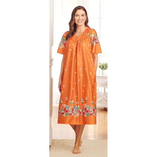 Image of AmeriMark Casual Women's Patio Muumuu House Dress Loose Comfortable Short Sleeve Sun Dress Lounger Gown Sleepwear for Ladies