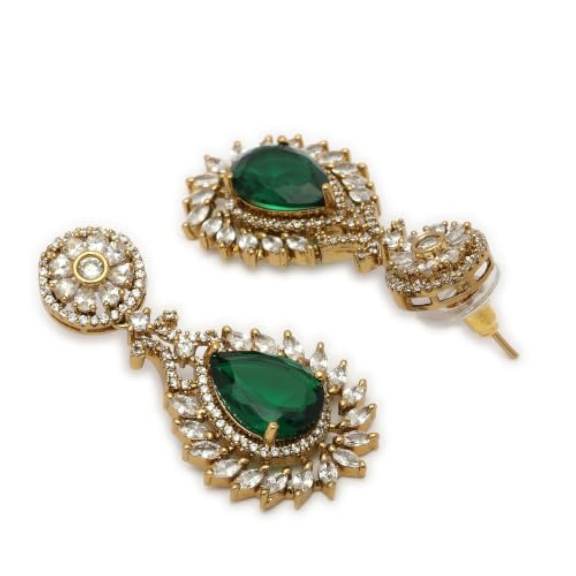 AD Emerald Teardrop Floral Halo Necklace Set, Gift for Her