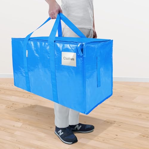 Image of TICONN 4 Pack Extra Large Moving Bags Heavy Duty with Zippers & Carrying Handles, Durable Storage Bags Moving Boxes for Closet Organizers and Storage (4 Pack, Sky Blue)