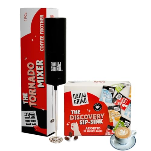 Image of DAILYGRIND Classic, Hazelnut, Vanilla, Caramel Flavoured Instant Coffee Sachets- Assorted Arabica Coffee Powder with portable Electric Frother /Coffee Beater /Blender | Hot & Cold Brews |20 sachets