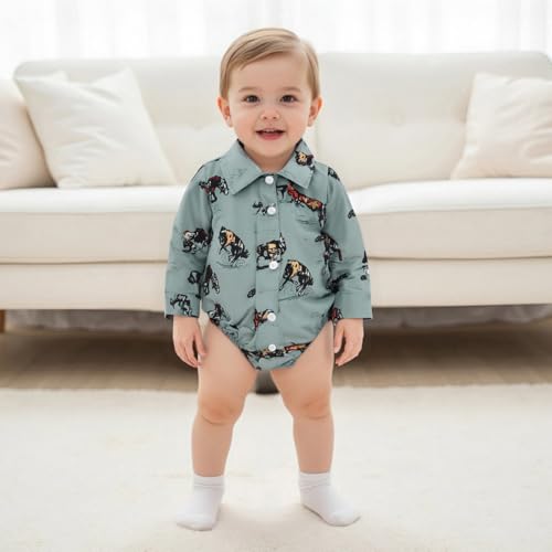 Baby Boy Western Clothes Cowboy Shirt Romper Long Sleeve Onesie Button Down Bodysuit Infant Fall Gentleman Outfit2