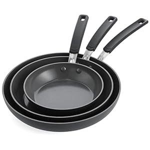GreenPan Levels Stackable Hard Anodized Healthy Ceramic Nonstick, 8″ 10″ and 12″ Frying Pan Skillet Set, PFAS-Free, Dishwasher Safe, Black