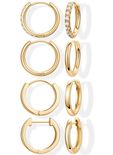 10mm Conch Huggie Hoop Earrings Set for Women Men Trendy - Gold Plated Stack Cartilage Concn Earring Multiple Piercing Lightweight Mini Thin Cute Dainty Clip On Jewelry Gifts for Women