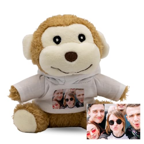 DEREGALOOS Peluche Personalizado. Oso, Elefante o Mono con Camiseta Personalizada con Foto/Texto. Regalo Original San Valentin, Aniversarios, Cumpleaños (Mono)