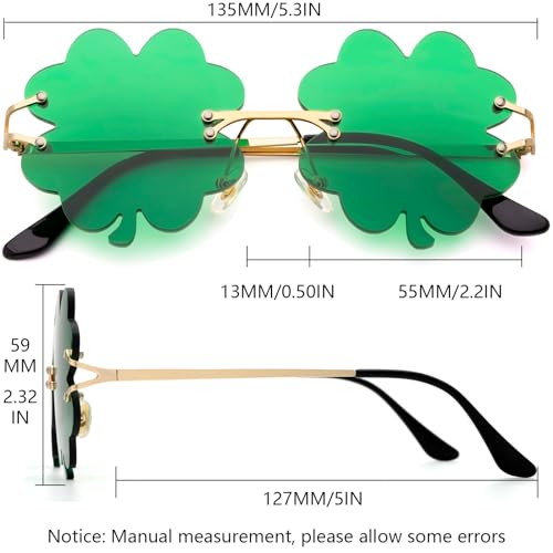 IOHLNG St. Patrick's Day Shamrock Sunglasses Irish Four Leaves Clover Green Glasses4