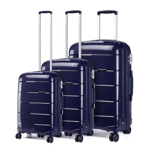 Kono Moda Maletas de Viaje rígido, Juego de Maletas, 3 Pcs，Maleta Ligera de 4 Ruedas giratorias, Cerradura TSA, Cremallera YKK, Estuche de Carrito de Negocios, Azul Marino