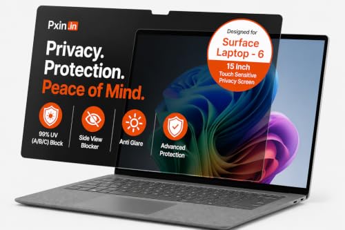 Image of Pxin Aura | Compatible with Microsoft Surface Laptop - 6 | 15 Inch - Touch Sensitive Privacy Screen | Anti Blue | Anti Glare | UltraThin for Hyper Touch | Anti UV | Privacy Filter
