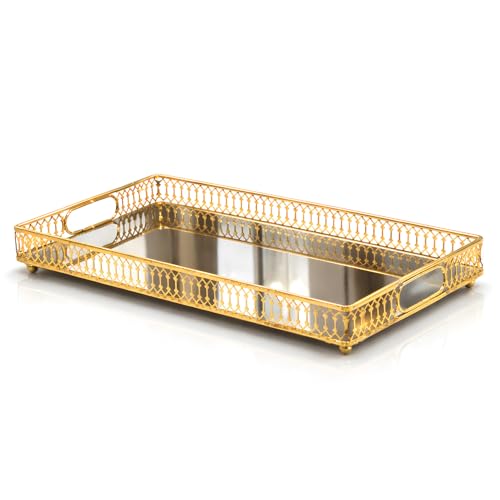 1-Pack Bar Cart Tray Decorative Mirrored Tray with Handles Gold for Jewelry Perfume Organizer Makeup and Bar Cart Tray Size: 13.7 x 9.8 inches