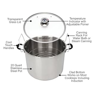 Harvest Stainless Steel 20 Qt Canning Pot with Rack | Water Bath or Steam Canning | Works on All Stovetops Including Induction, Glass, Gas (Stainless Steel Canner + Tools) (Stainless Steel Canner)