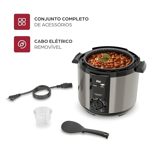 WAP Panela de Pressão Elétrica em Inox WPPE2 5 Litros, Revestimento Antiaderente, 9 Dispositivos de