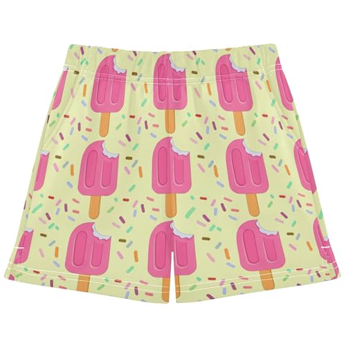 Girls Lounge Shorts Pink Popsicles Sprinkles Yellow Cute Casual Summer Activewear Soft Pajama Sleep Shorts, X-Small