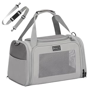 PETSFIT Pet Carrier for Cat with Extendable Fleece Pet Mat, Pet Carrier Airline Approved with Safety Leash for Pets Up to 12 Lbs (44 * 26.5 * 27CM, Grey)