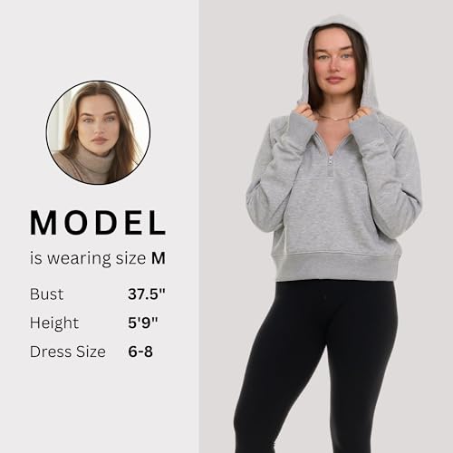 Womens Half Zip Hoodie - Fleece Cropped Sweatshirt for Women, Quarter Zip Up Pullover - Image 4