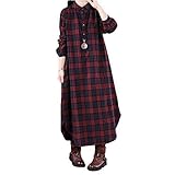 [Four leaf] ワンピース レディース 可愛い 春 秋冬 冬 きれいめ 長袖襟付き ロング丈 体型カバー チェック柄 (M, 赤)