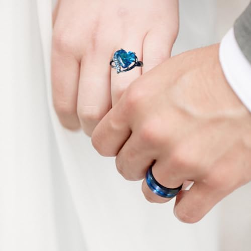 Personalized Promise Rings for Couples Matching Wedding Rings Set for Him and Her Blue Stainless Steel Engagement Rings4