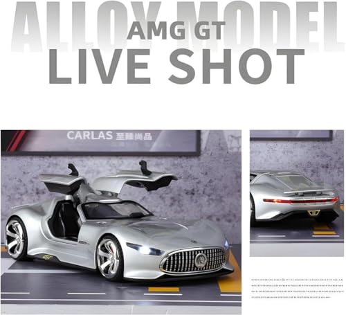 Image of 1 /32 Merceedes Vision AMG GT Future Model Car - Exclusive Alloy Metal Pullback Toy with Openable Doors, Lights, and Music for Kids (1:32 Merceedes Vision - Silver)