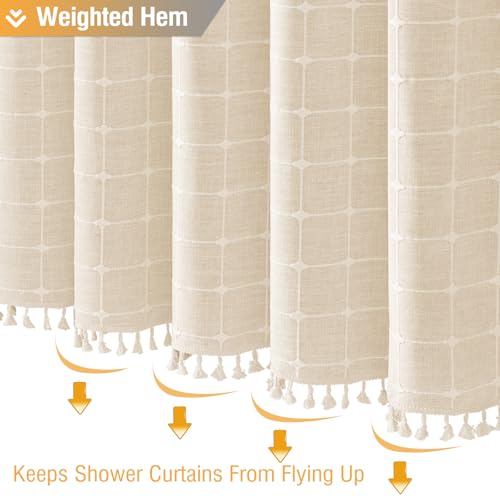 Image of BTTN 78 Inch Long Shower Curtain - Boho Farmhouse Linen Ultra Thick Fabric Shower Curtain Set with Plastic Hooks, Tall Rustic Modern Country Neutral Shower Curtains for Bathroom - Cream /Beige - 72x78