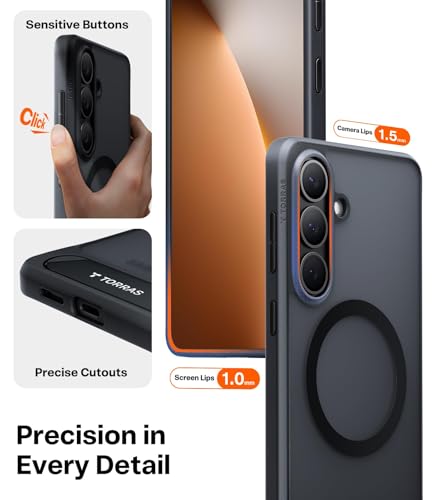 Image of TORRAS Ostand L1 Guardian Original Imported S26 Case, Built-in Magnetic Stand, MagSafe Compatible, Mil-Grade Drop Tested, Translucent Galaxy S26 Back Cover, Black Edge