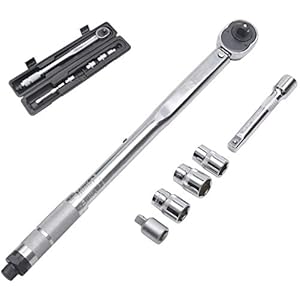 KATSU Llave DinamomÃ©trica 1/2″ (28-210 Nm) Llave de Torque + 3 Insertos 17, 19, 21 mm + Adaptadores 1/2″ a 3/8″ + 125mm Barra ExtensiÃ³n, para ReparaciÃ³n de Coche, Moto y Bici 423900