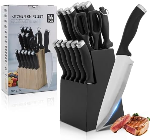 ANTUVI Conjunto de 15 Facas de Cozinha com Afiador Embutido, Faca...