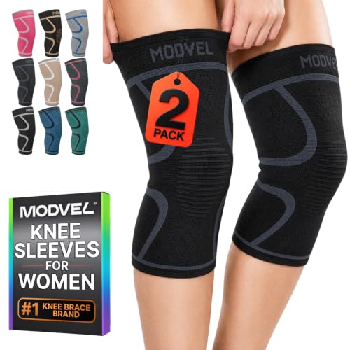 Image of Modvel 2 Pack Knee Brace for Women - Knee Support for Walking, Knee Compression Sleeves for Pain Relief, Knee Sleeves for Women, Knee Brace for Sports, Workouts & Arthritis
