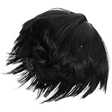Amosfun Peluca de Cosplay Negra con Flequillo para Hombre y Mujer Peluca Corta Estilo Hongo Pelo Sintético Liviano para Fiestas Disfraces y Halloween y Reutilizable