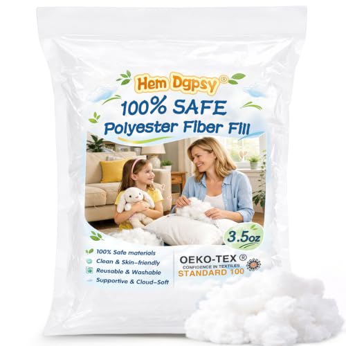 Hem Dgpsy Polyfill Stuffing,99g/3.5oz Safe Fiber Fill,OEKO-TEX certified | Polyester Filling For Stuffed Animals, Crochet Crafts , Pillow, Couch, Cushion, Cloud Decor, machine washable & reusable