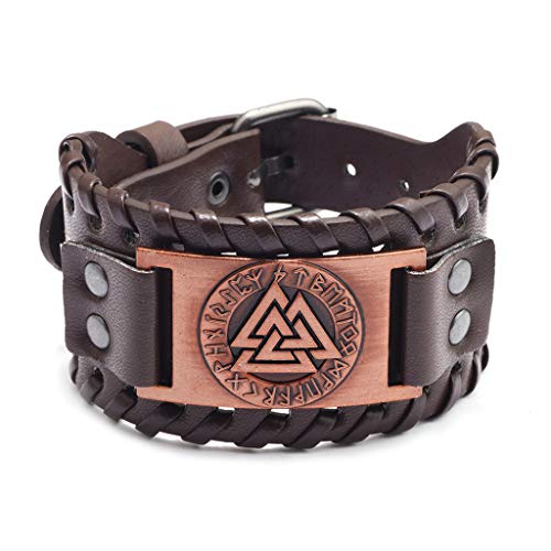 Juland 2 Stück Herren Retro Breites Metall Herren PU Leder Armband Punk Style Armbänder Breiter Gürtel Manschette Armreif Rock Wrap für Männer Junge Einstellbar –Viking Totem – Bild 5