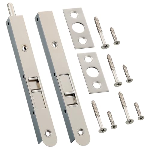 Ceoighe 2 Pack 7 Inch Flush Bolt for Double Door Heavy Duty Chrome Plating Flush Latch Bolts French Lock for Opening and Composite Wood Double Dummy Door (Brushed Satin Nickel)