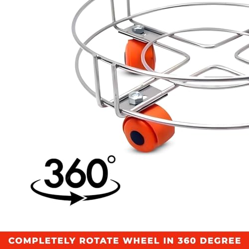 Image of PANCA Gas Cylinder Trolley with Wheels for Kitchen | Stainless Steel LPG Cylinder Stand | Easy Moving Gas Trolley for Home, Water Can & Plant Pots | Heavy Duty