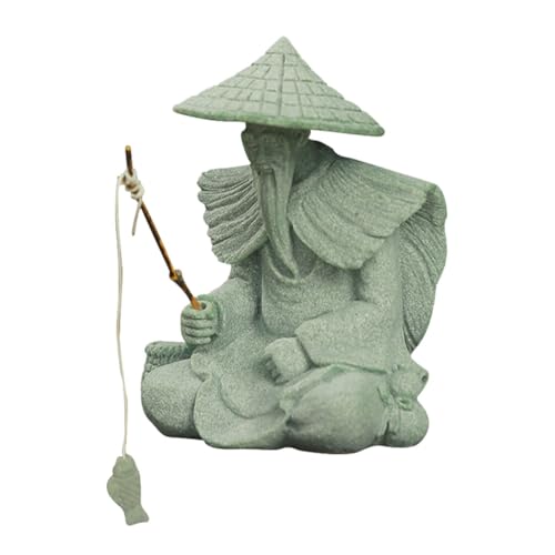 HOLIDYOYO Fisherman Statue Ornament Large Sand Stone Fish Tank Figurine Japanese Zen Garden Decor Desktop Fisherman Figure