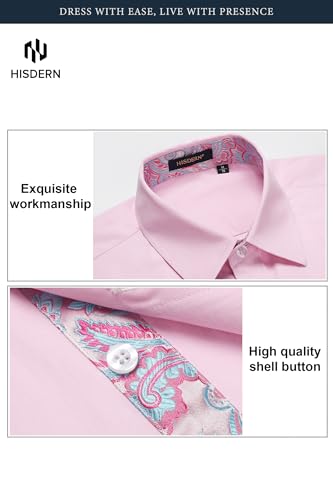 Image of HISDERN Mens Business Dress Shirts Long Sleeve Casual Button Down Shirt Formal Inner Collar Contrast Shirt for Men Wedding