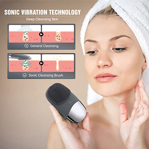 Faiyi Face Cleansing Brush, 3-In-1 Electric Silicone Face Scrubber, Ipx7 Waterproof Facial Massager, Usb Rechargeble Face Brush For Deep Cleanning, Gentle Exfoliating, Blackhead Remover(Grey) #TOP1