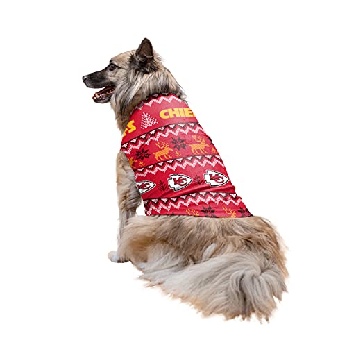 FOCO Kansas City Chiefs NFL Ugly Pattern Family Holiday Pajamas - Dog Sweater - M