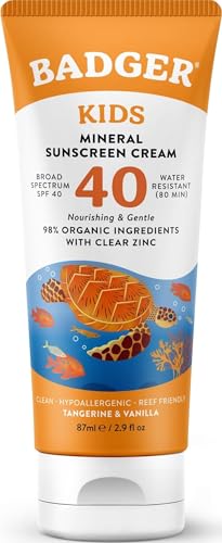 Badger Kids Mineral Sunscreen Cream SPF 40, Organic...