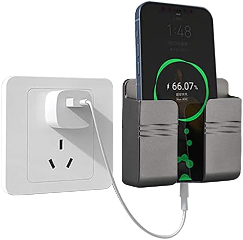 Wall Mount Phone Holder, Phone Stand with 3M Adhesive & Data Cable Hole, Multi Purpose Phone Charging Dock Holder for Shower/Charging, Compatible with iPhone and Android, Max 6.5 Inch(Grey)
