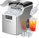 EUHOMY Machine à glace comptoir, 2 Moyens d'ajouter de l'eau, 45Lbs/Day 24 Pcs Prêt 13 Mins, auto-nettoyage Portable Compact Ice Cube Maker avec glace Scoop & Panier, parfait pour la maison/cuisine/Bureau/Bar