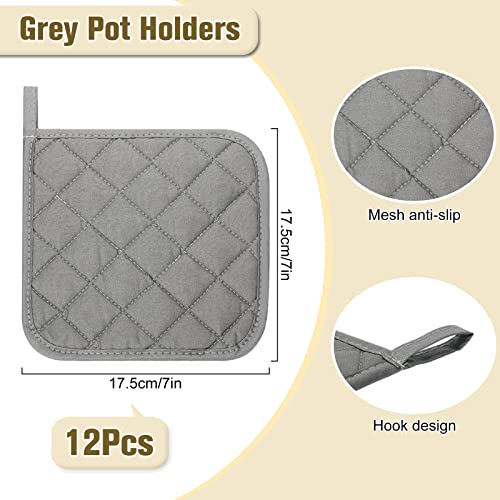 Set Of 12 Oven Potholders Kit Square Pot Holders Cotton Machine Washable Hotpads For Cooking Heat Resistant Kitchen Hot Pads With Hanging Loops Trivet Cloth For Baking, 7 X 7 Inches (Gray) #TOP1