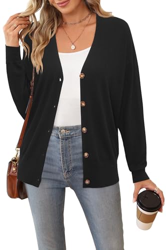 Arach&Cloz 2024 Women Lightweight Cardigans Sweaters Business Casual Outfits Button Down Summer Fall Fashion Trendy Clothes Winter Cashmere Clothing Top Black cover