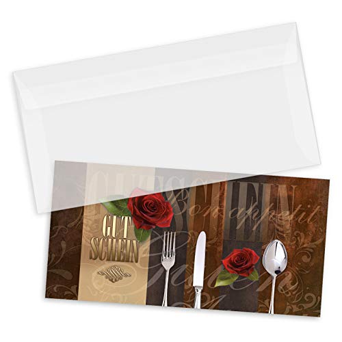 GESCHENKGUTSCHEINcom by POS-HAUER. Gutschein-Set. 50x Gutschein + Kuvert. Für Restaurant Gasthaus Gastronomie Gasthof Hotel, blanko zum selber Ausfüllen.