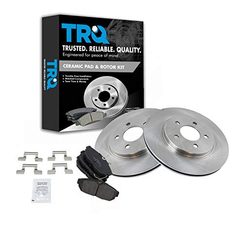 TRQ Rear Brake Pad & Rotor Kit Brake Pads Brake Rotor Ceramic Compatible with 2005-2014 Ford Mustang