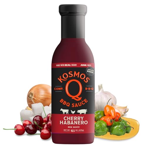 Kosmos Q Cherry Habanero BBQ Sauce, Sweet & Spicy Barbecue Sauce with Tart Cherries & Habanero Heat for Ribs, Pork, Chicken, & Brisket, BBQ Glaze with Real Sugar & Cherry Juice, Gluten Free, 15.5 Oz