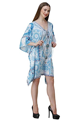 Image of RAVI RAJORIA Georgette Digital Printed Beach Wear Kaftan Blue Free Size R800 | Multi Color 2